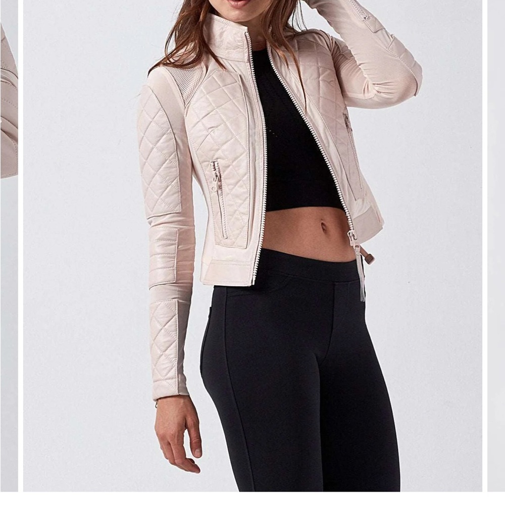 Blanc Noir Leather baby pink Moto Mesh Jacket Medium - Picture 4 of 12